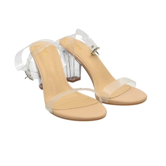 Clear Strap Heels Lucite Block Heel Transparent Sandals Size 10 ZriEy - Picture 2 of 7